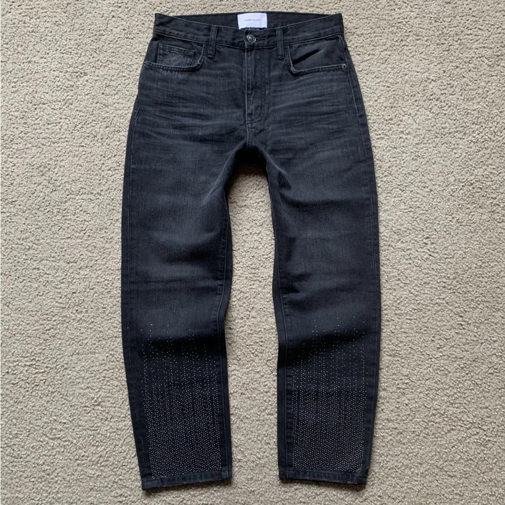 Current Elliott Vintage Straight Leg Studded Cropped Jeans Cotton